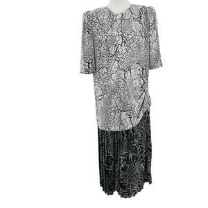 John Roberts Vintage 80s Black White Short Sleeve Drop Waist Dress Women Sz 8